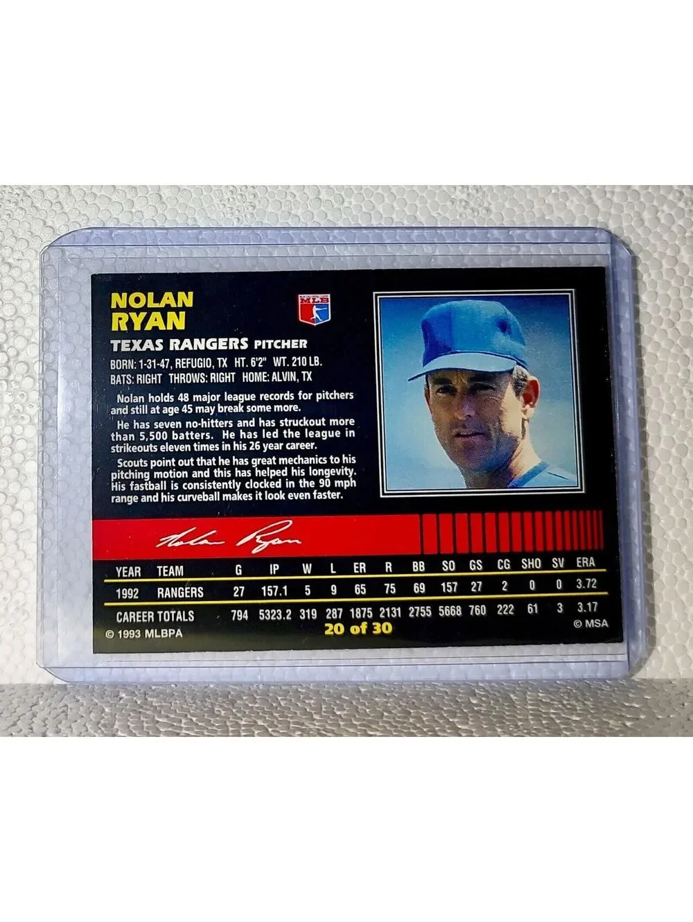 Nolan Ryan 1993 Post MLB #20 Baseball Card Houston Astros